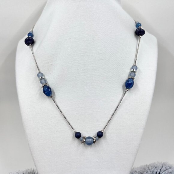 Blue Beaded Silver Tone 18” Chain Necklace - Picture 2 of 8